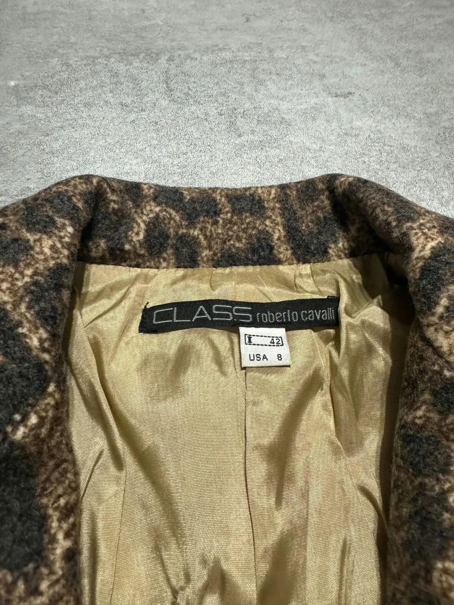 AW2002 Roberto Cavalli Leopard Print Beige Wool Trench Coat (XS/S) DLQWLLW 5