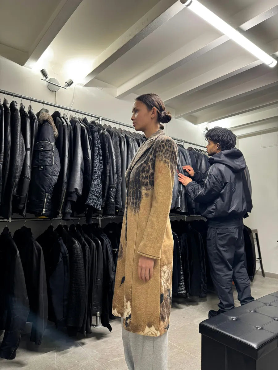 AW2002 Roberto Cavalli Leopard Print Beige Wool Trench Coat (XS/S) DLQWLLW 7