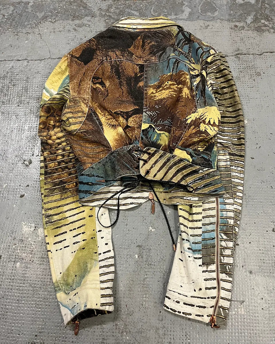 AW2002 Roberto Cavalli Lion Savana Lines Cropped Blue Jacket CMwqpTQ 1