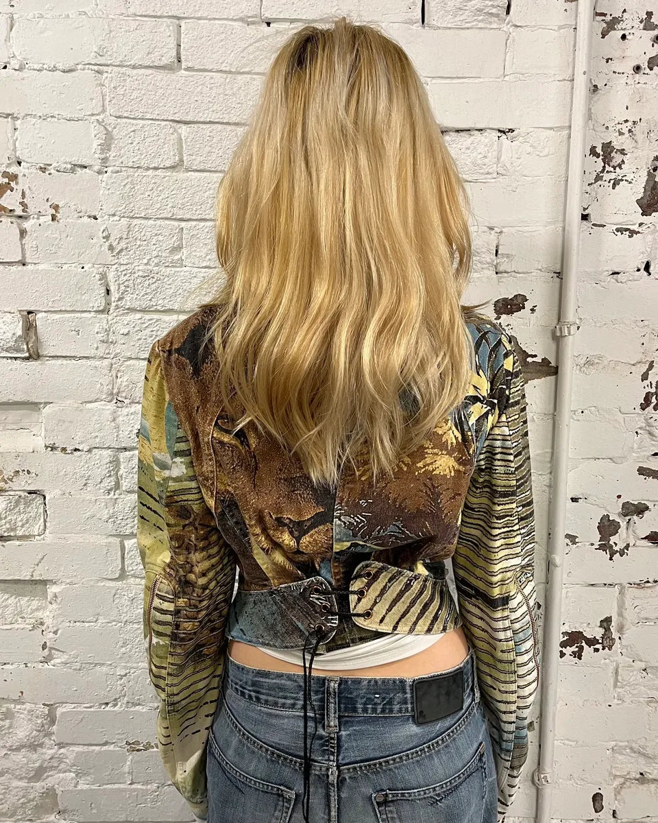 AW2002 Roberto Cavalli Lion Savana Lines Cropped Blue Jacket CMwqpTQ 3