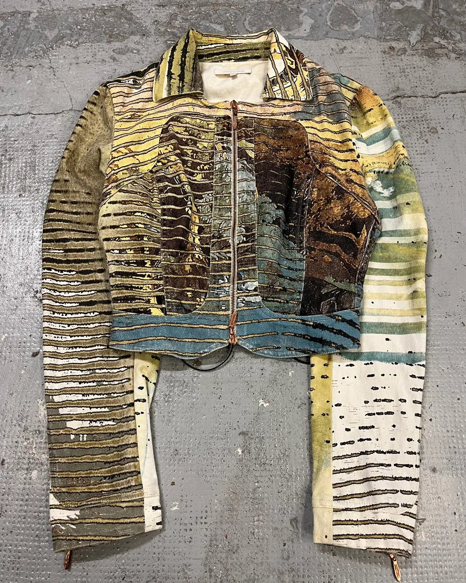 AW2002 Roberto Cavalli Lion Savana Lines Cropped Blue Jacket CMwqpTQ 4
