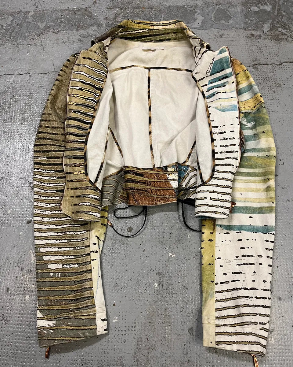AW2002 Roberto Cavalli Lion Savana Lines Cropped Blue Jacket CMwqpTQ 7