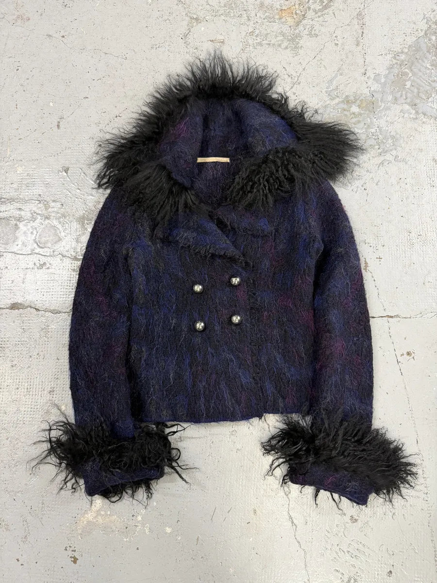 AW2002 Roberto Cavalli Navy Purple Mohair Fur  Royal Cardigan Jacket qXcgWCx 0
