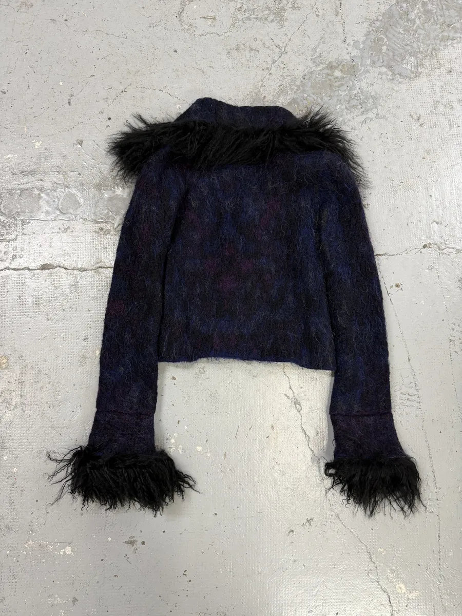 AW2002 Roberto Cavalli Navy Purple Mohair Fur  Royal Cardigan Jacket qXcgWCx 1