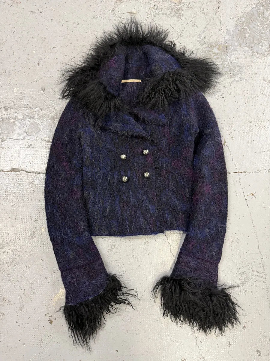AW2002 Roberto Cavalli Navy Purple Mohair Fur  Royal Cardigan Jacket qXcgWCx 2