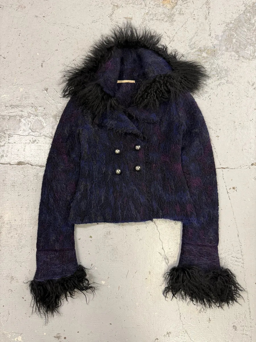 AW2002 Roberto Cavalli Navy Purple Mohair Fur  Royal Cardigan Jacket qXcgWCx 3