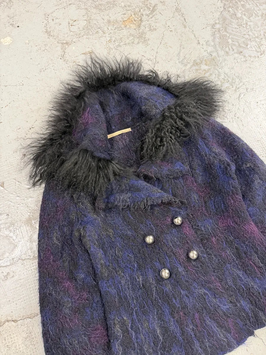 AW2002 Roberto Cavalli Navy Purple Mohair Fur  Royal Cardigan Jacket qXcgWCx 4