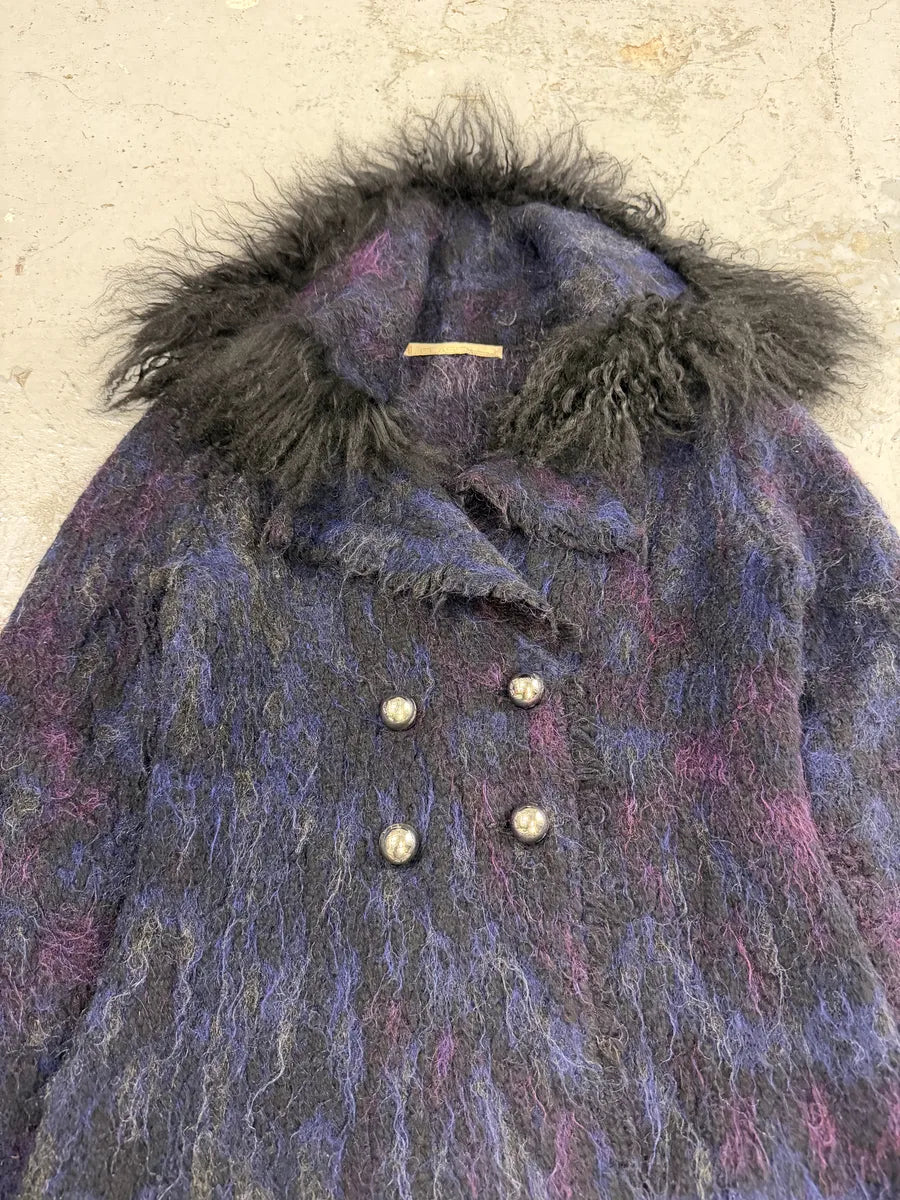 AW2002 Roberto Cavalli Navy Purple Mohair Fur  Royal Cardigan Jacket qXcgWCx 5
