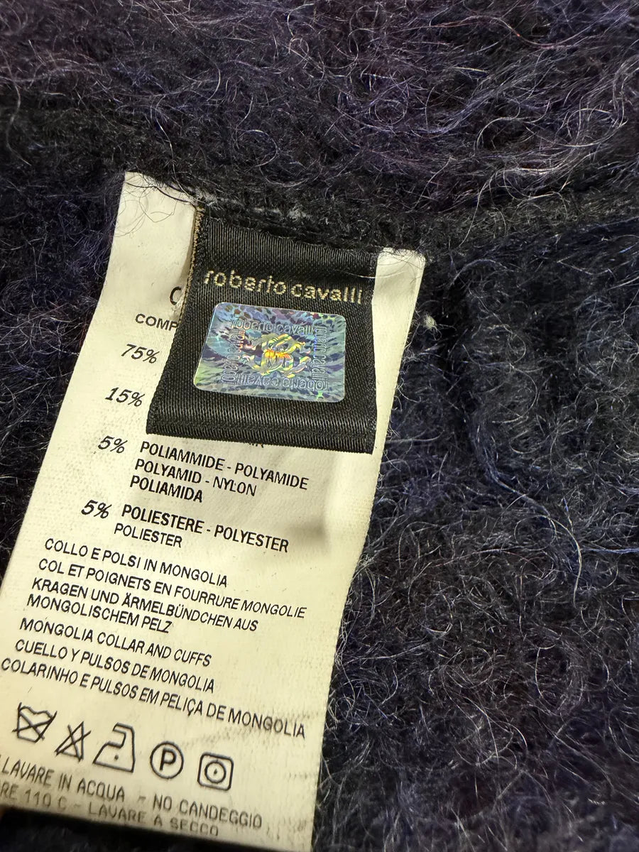 AW2002 Roberto Cavalli Navy Purple Mohair Fur  Royal Cardigan Jacket qXcgWCx 6