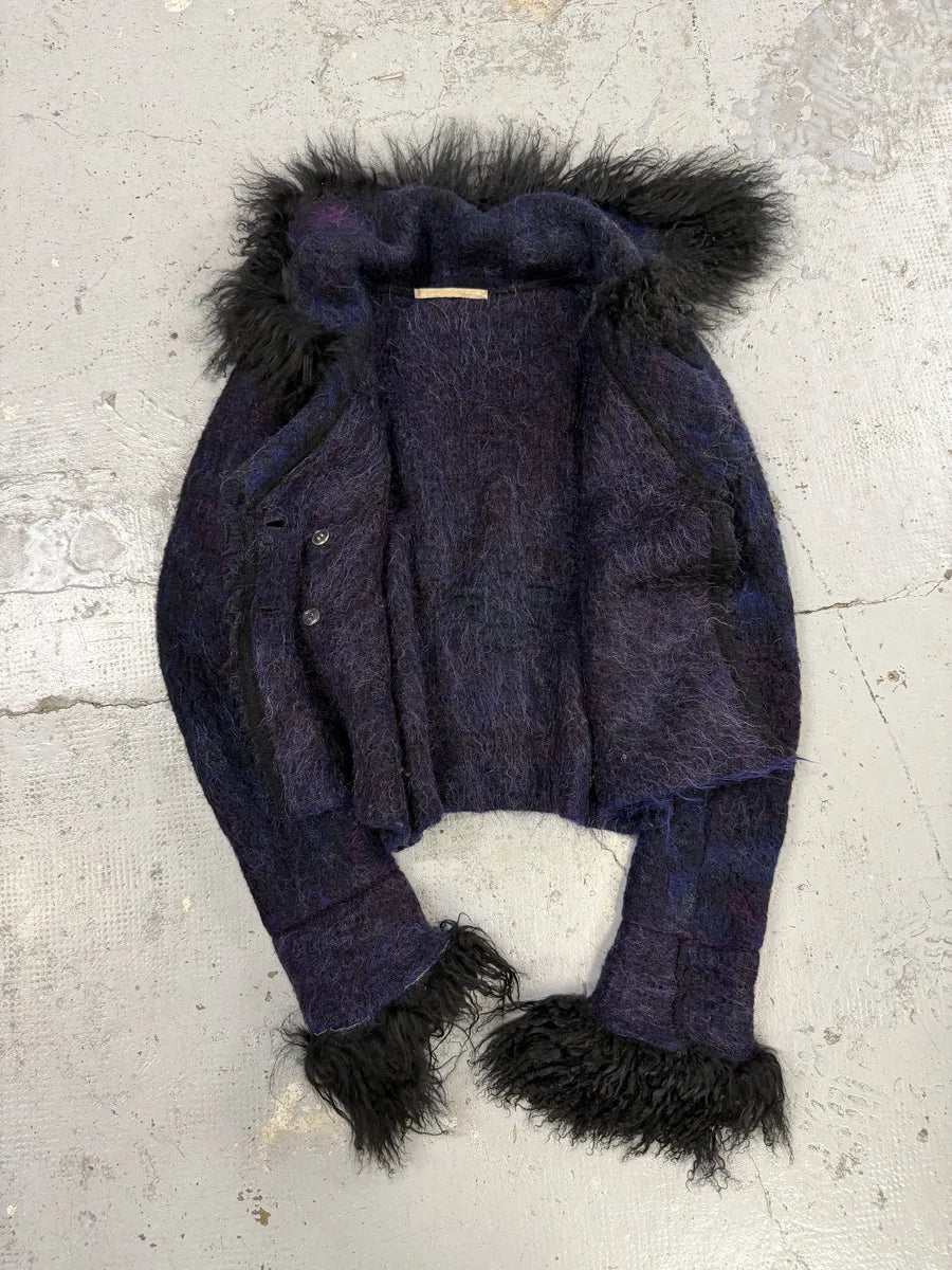 AW2002 Roberto Cavalli Navy Purple Mohair Fur  Royal Cardigan Jacket qXcgWCx 8