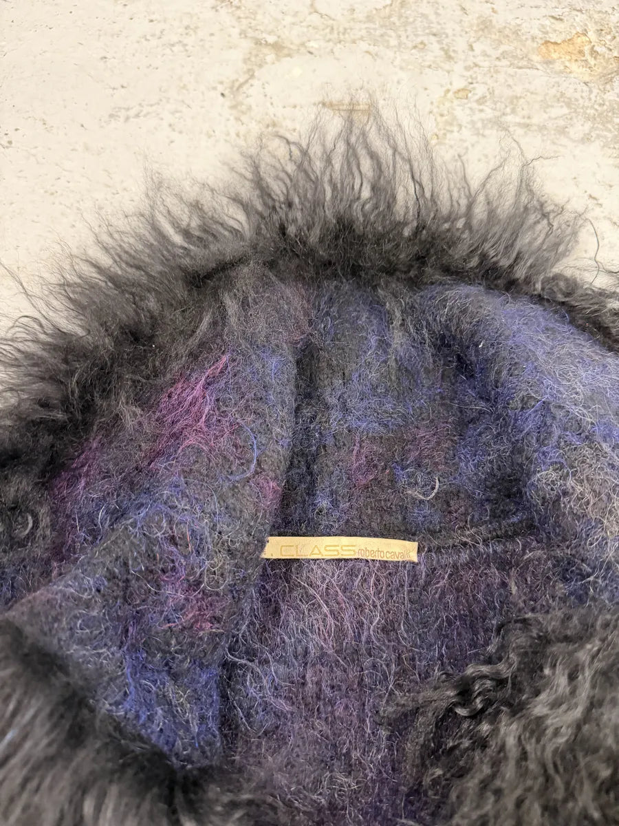 AW2002 Roberto Cavalli Navy Purple Mohair Fur  Royal Cardigan Jacket qXcgWCx 9