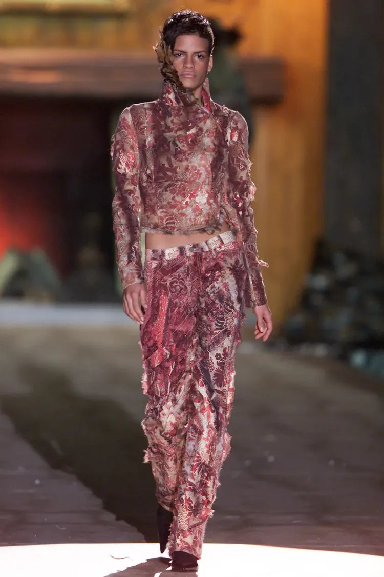 AW2002 Roberto Cavalli Red & Gold Tribal Floral Pants XInsFOC 1