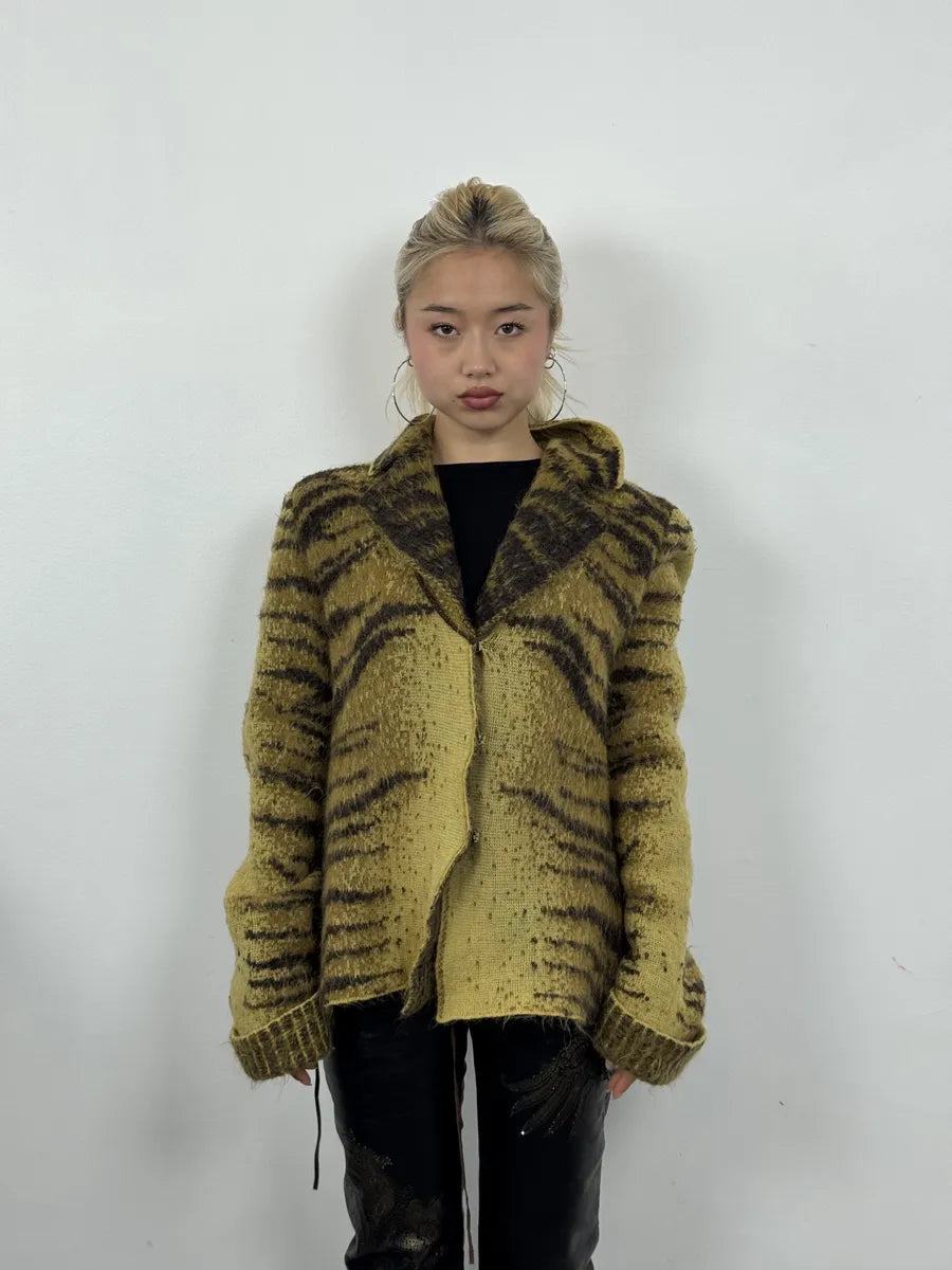 AW2002 Roberto Cavalli Tiger Wool Yellow & Black Cardigan Jacket gPGfhEL 5