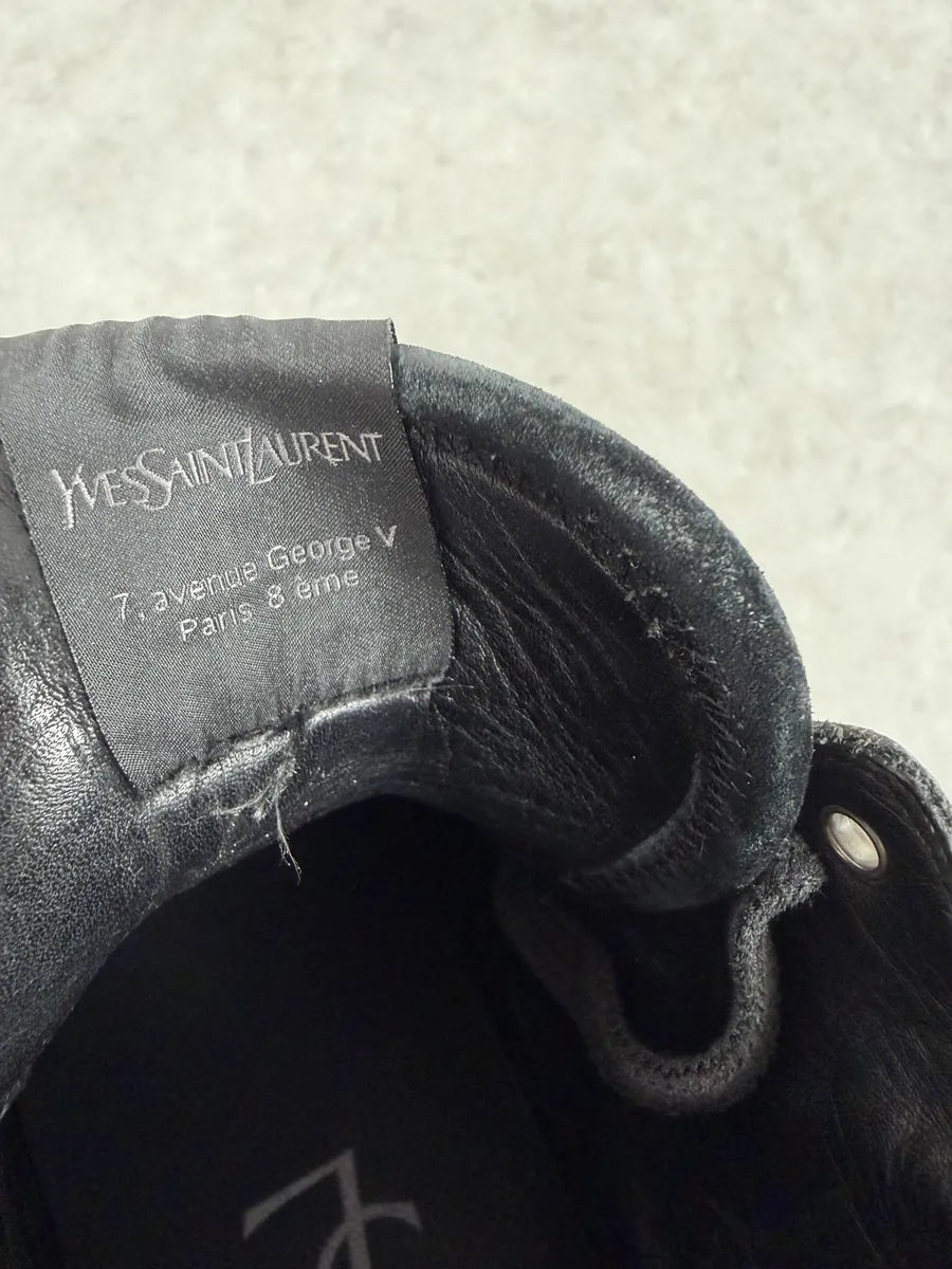 AW2002 Yves Saint Laurent Black Suede Leather High Sneakers eiFUosx 11