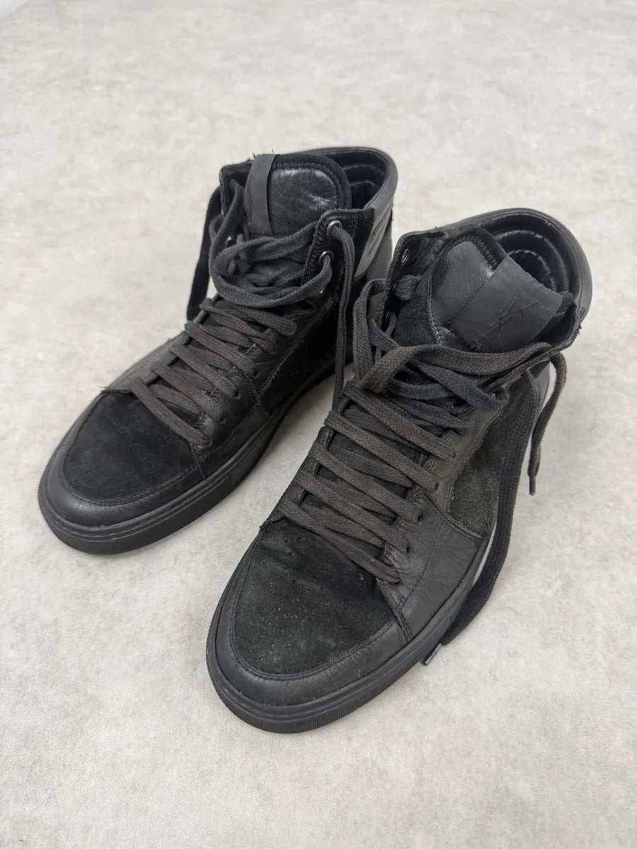 AW2002 Yves Saint Laurent Black Suede Leather High Sneakers eiFUosx 4