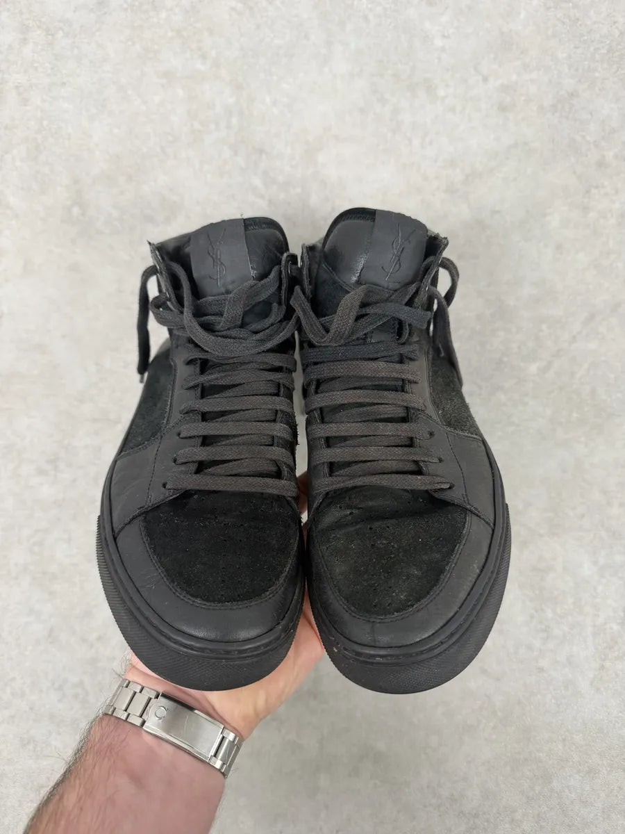 AW2002 Yves Saint Laurent Black Suede Leather High Sneakers eiFUosx 5