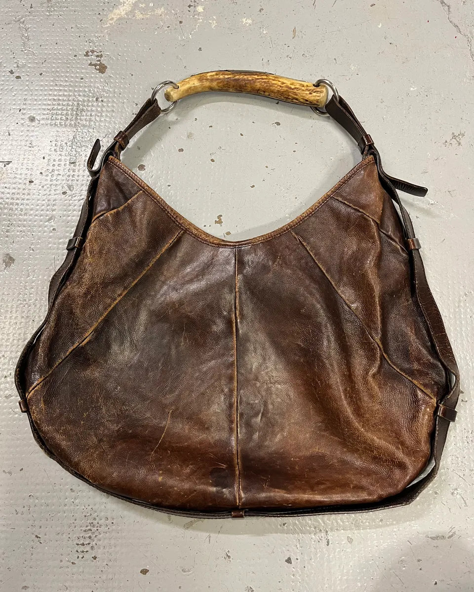 AW2002 Yves Saint Laurent Brown Eroded Leather Mombasa Handle Bag rZknvdH 0