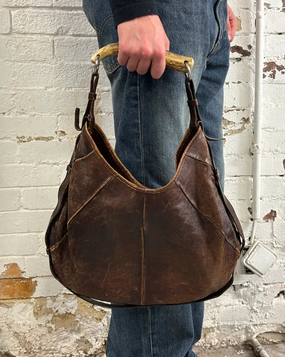 AW2002 Yves Saint Laurent Brown Eroded Leather Mombasa Handle Bag rZknvdH 1