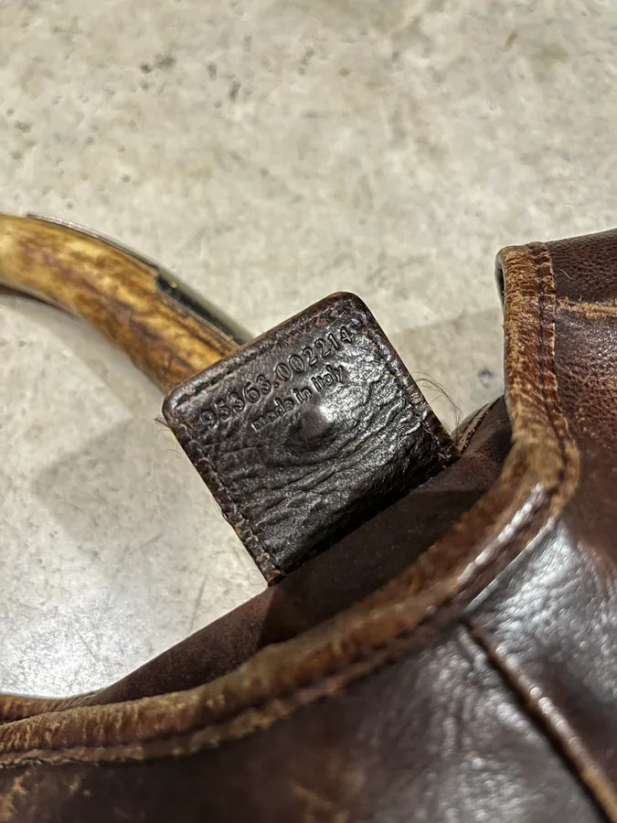 AW2002 Yves Saint Laurent Brown Eroded Leather Mombasa Handle Bag rZknvdH 10
