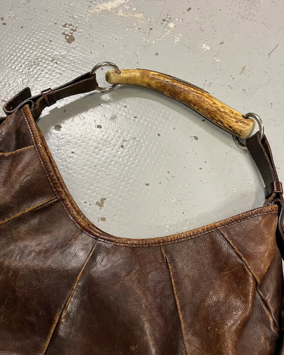 AW2002 Yves Saint Laurent Brown Eroded Leather Mombasa Handle Bag rZknvdH 4