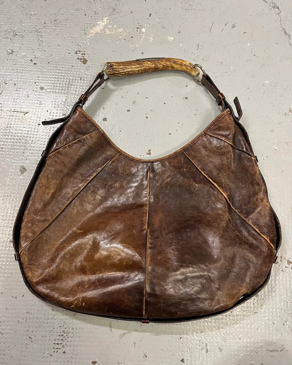 AW2002 Yves Saint Laurent Brown Eroded Leather Mombasa Handle Bag rZknvdH 7