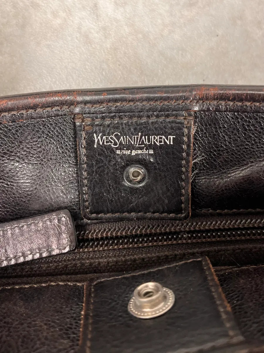 AW2002 Yves Saint Laurent Brown Leather Shoulder Bag yvfPfTd 7