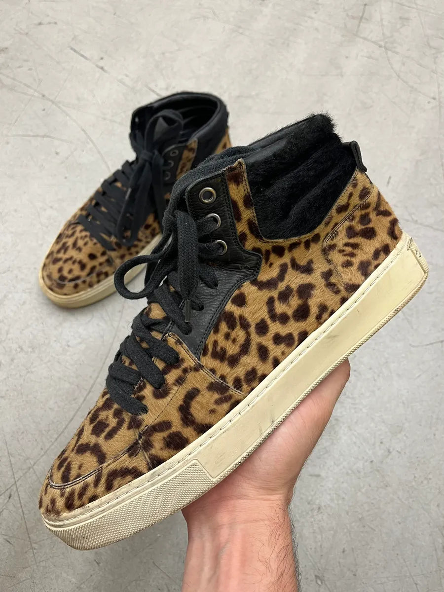 AW2002 Yves Saint Laurent Leopard Calf Hair Beige & Black High Sneakers FusSmwx 0