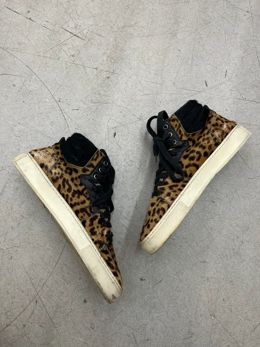 AW2002 Yves Saint Laurent Leopard Calf Hair Beige & Black High Sneakers FusSmwx 1