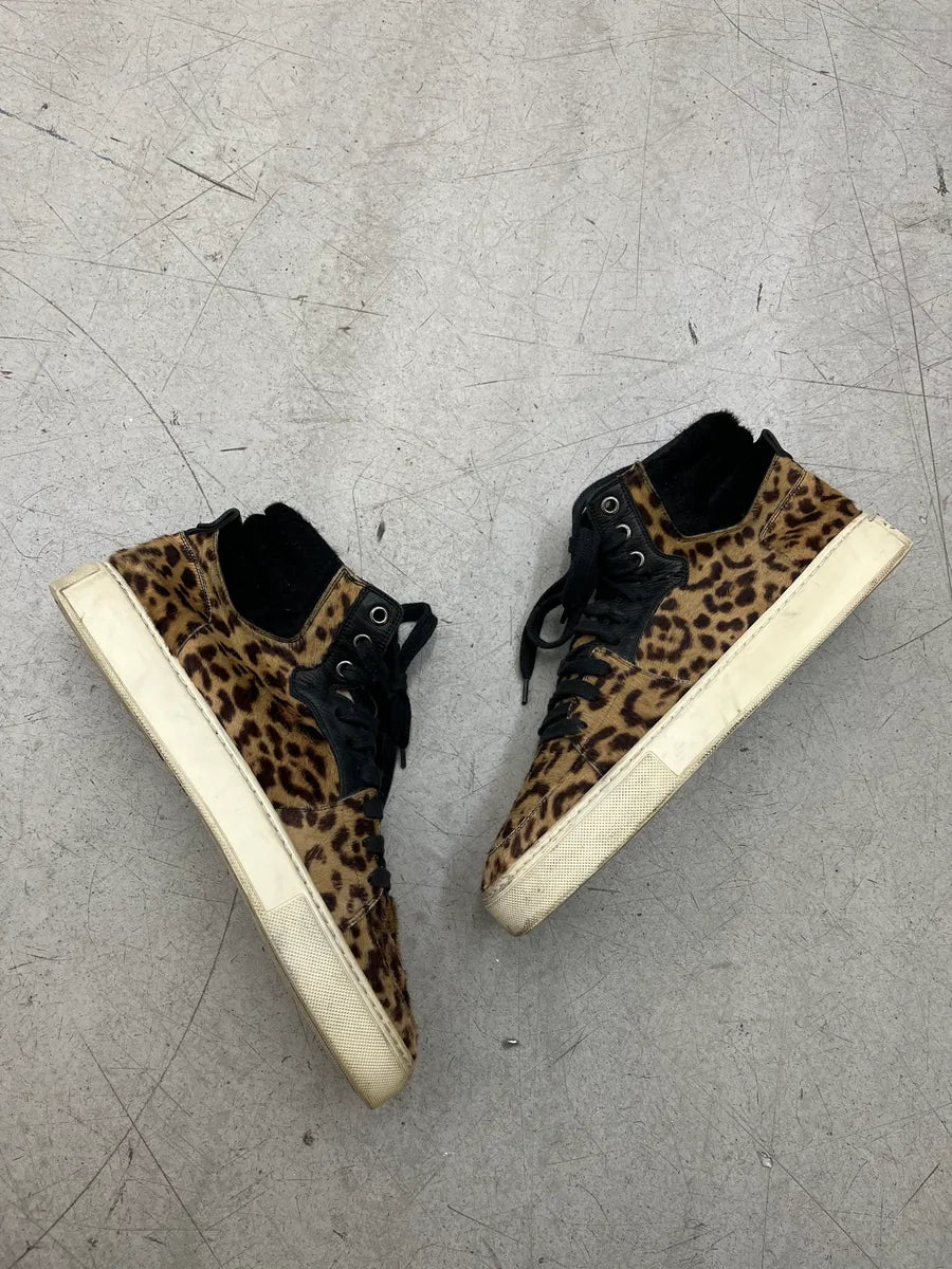AW2002 Yves Saint Laurent Leopard Calf Hair Beige & Black High Sneakers FusSmwx 2