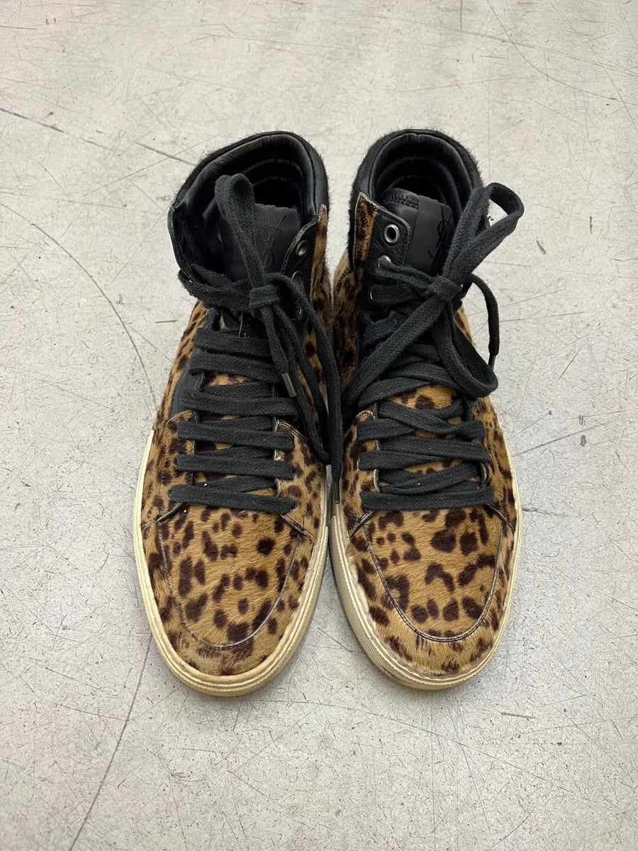 AW2002 Yves Saint Laurent Leopard Calf Hair Beige & Black High Sneakers FusSmwx 3