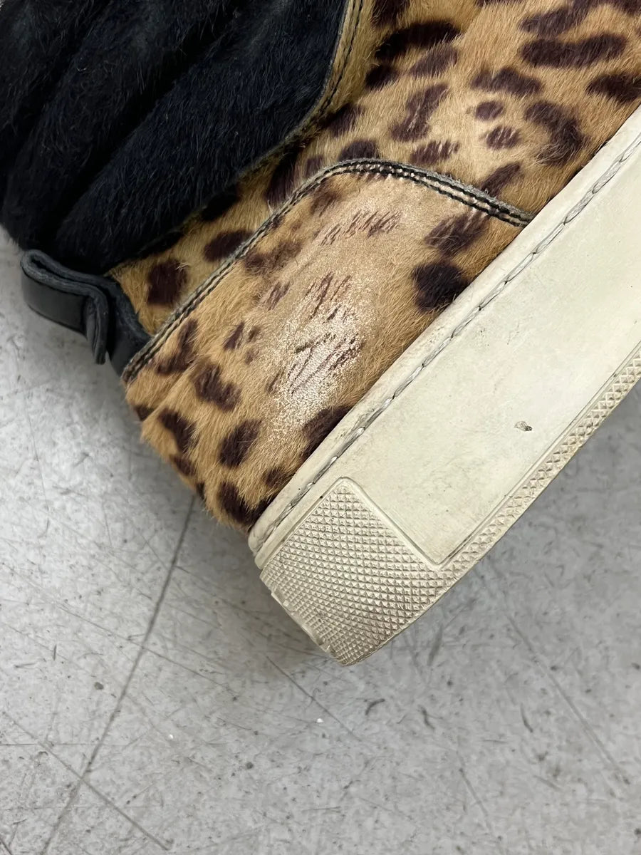 AW2002 Yves Saint Laurent Leopard Calf Hair Beige & Black High Sneakers FusSmwx 4