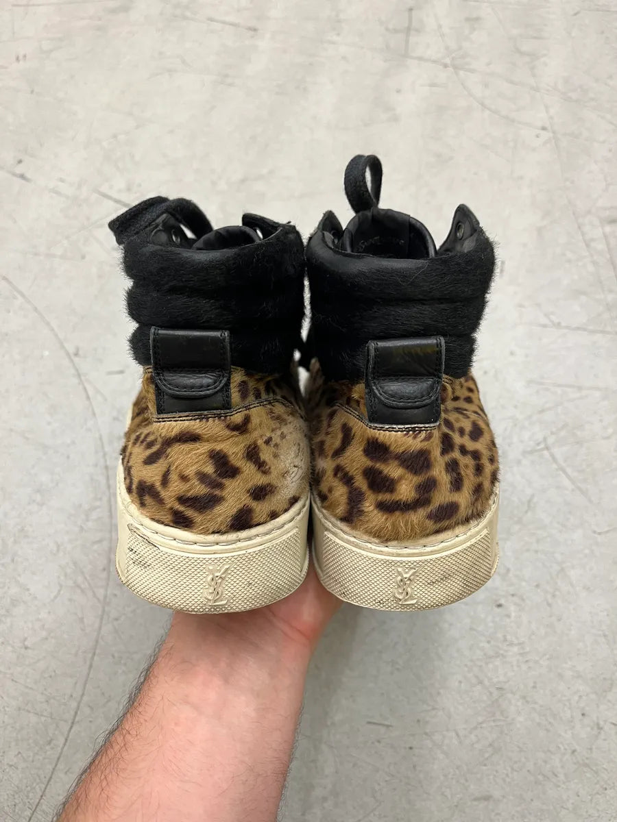 AW2002 Yves Saint Laurent Leopard Calf Hair Beige & Black High Sneakers FusSmwx 5