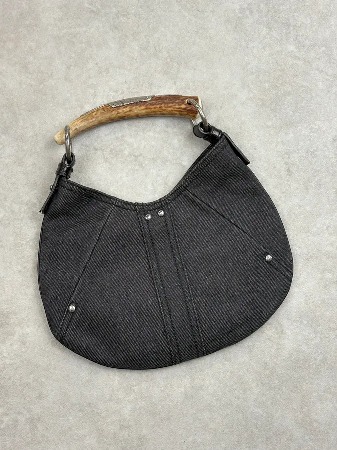 AW2002 Yves Saint Laurent Navy Denim Horn-Buckle Handle Bag uKJnAKP 3