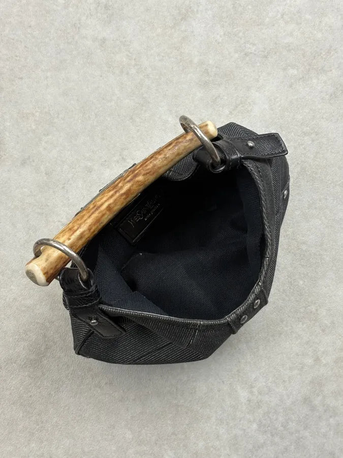 AW2002 Yves Saint Laurent Navy Denim Horn-Buckle Handle Bag uKJnAKP 6