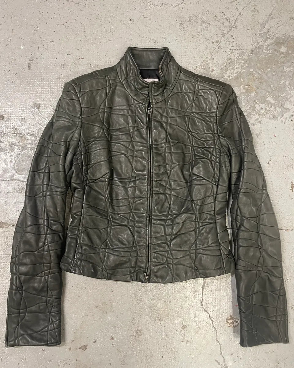 AW2003 Armani Collezioni Contemporary Lined Leather Zip-up Jacket tXbiEcD 0