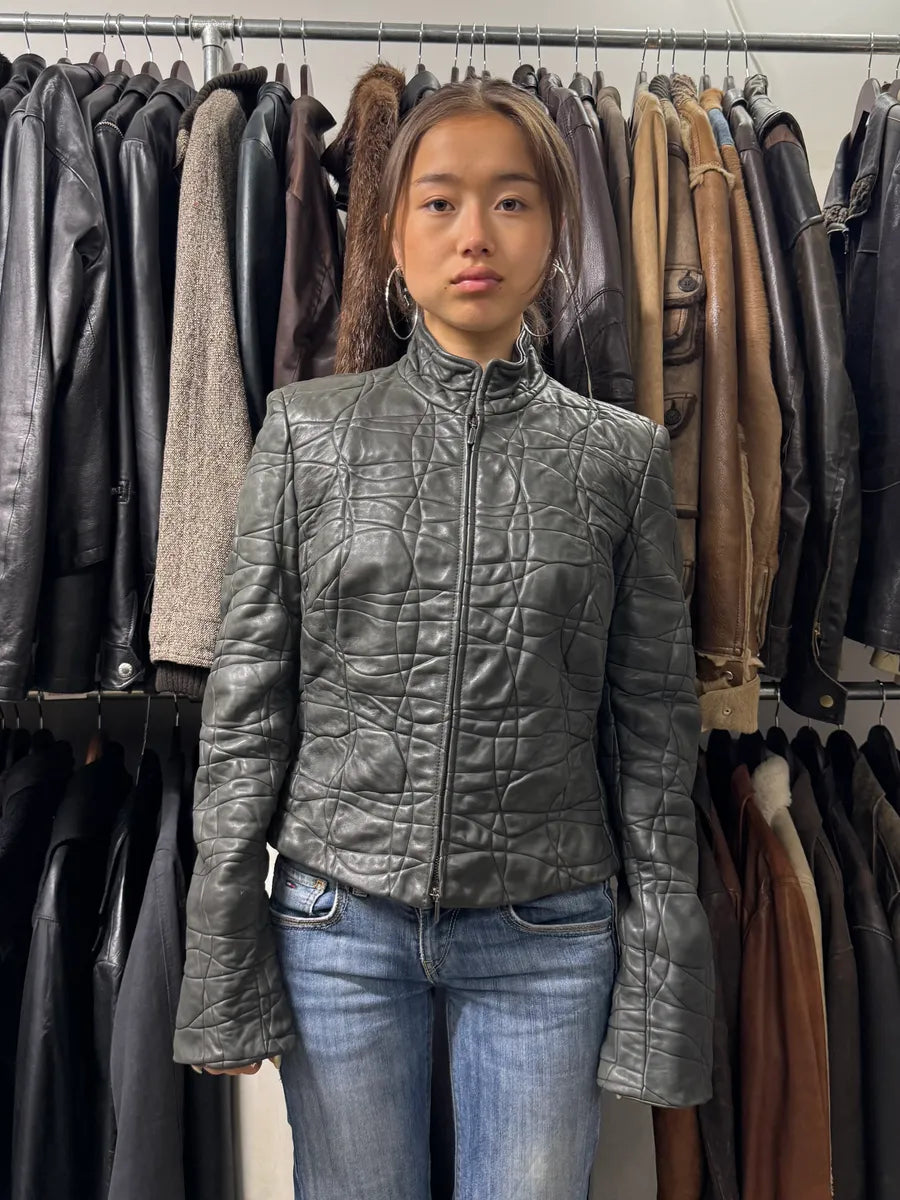 AW2003 Armani Collezioni Contemporary Lined Leather Zip-up Jacket tXbiEcD 1