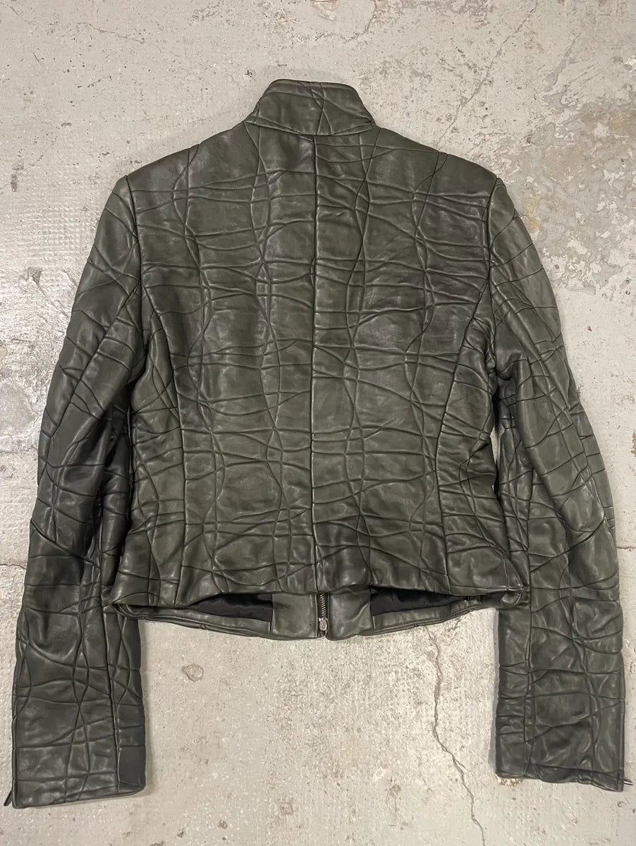 AW2003 Armani Collezioni Contemporary Lined Leather Zip-up Jacket tXbiEcD 3