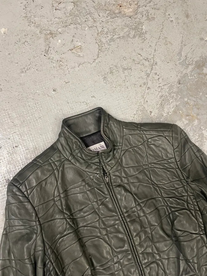 AW2003 Armani Collezioni Contemporary Lined Leather Zip-up Jacket tXbiEcD 4