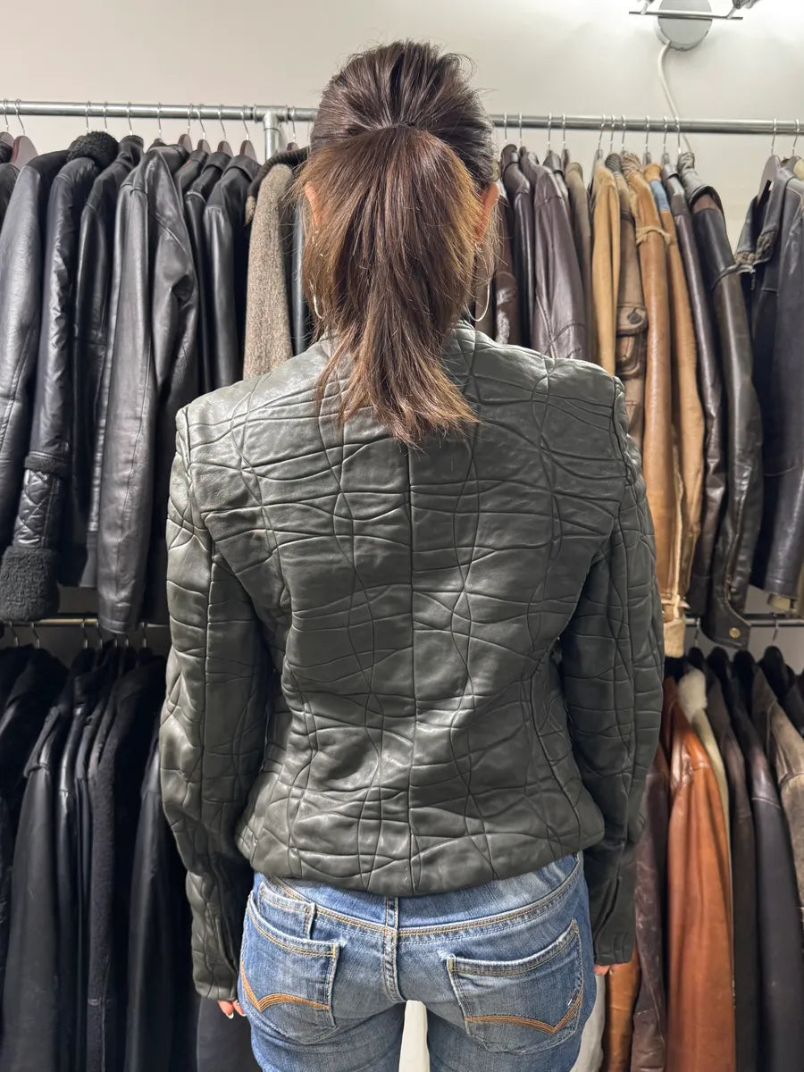 AW2003 Armani Collezioni Contemporary Lined Leather Zip-up Jacket tXbiEcD 2