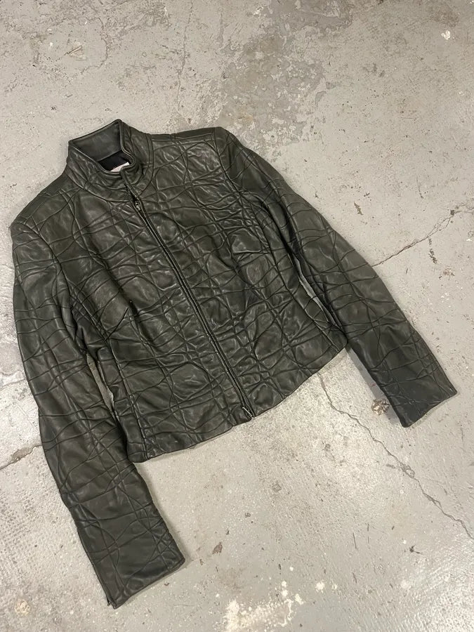 AW2003 Armani Collezioni Contemporary Lined Leather Zip-up Jacket tXbiEcD 5