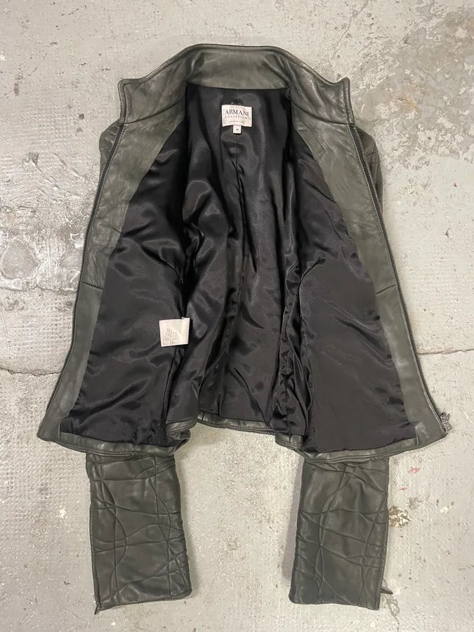 AW2003 Armani Collezioni Contemporary Lined Leather Zip-up Jacket tXbiEcD 8