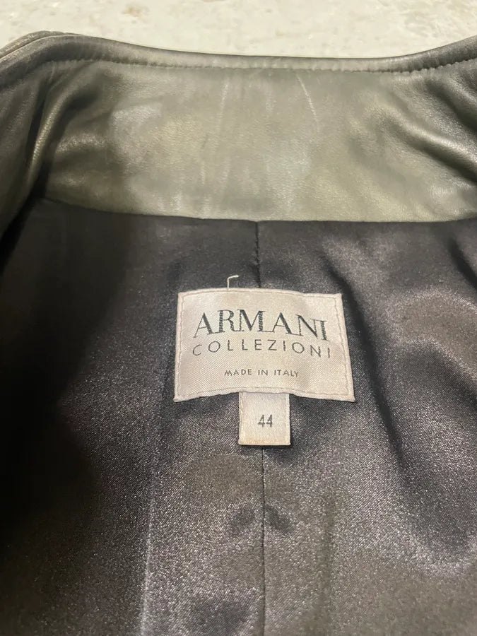 AW2003 Armani Collezioni Contemporary Lined Leather Zip-up Jacket tXbiEcD 9