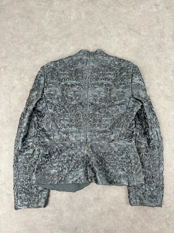 AW2003 Armani Collezioni Grey Royal Floral Asymmetrical Jacket YfWhZOW 4