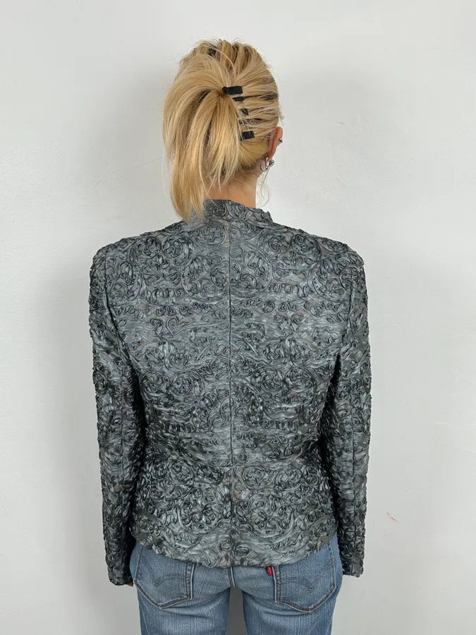 AW2003 Armani Collezioni Grey Royal Floral Asymmetrical Jacket YfWhZOW 2