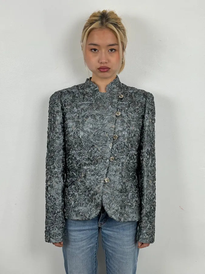 AW2003 Armani Collezioni Grey Royal Floral Asymmetrical Jacket YfWhZOW 1