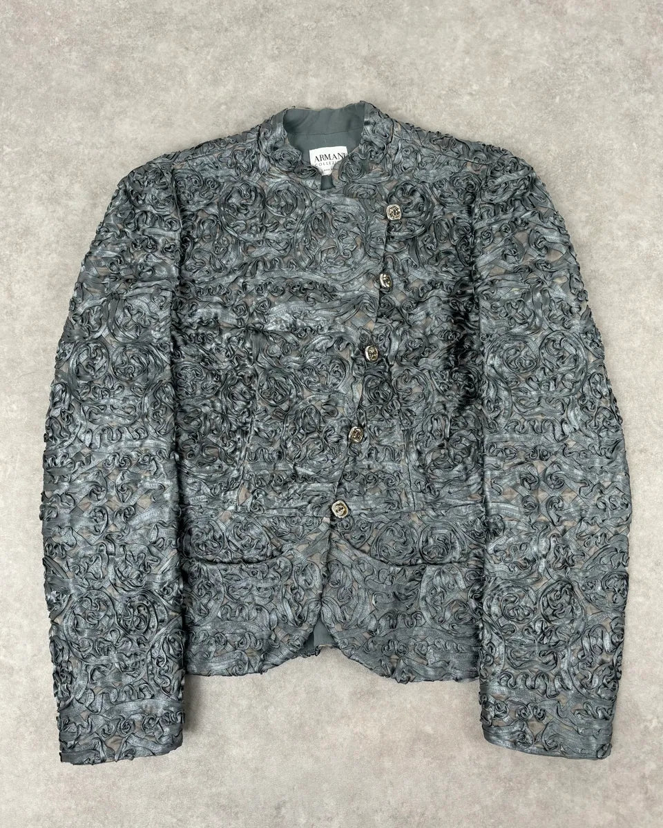 AW2003 Armani Collezioni Grey Royal Floral Asymmetrical Jacket YfWhZOW 0