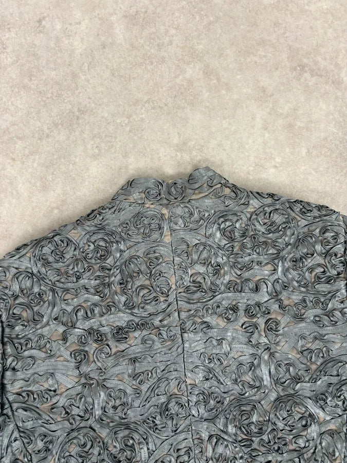 AW2003 Armani Collezioni Grey Royal Floral Asymmetrical Jacket YfWhZOW 5