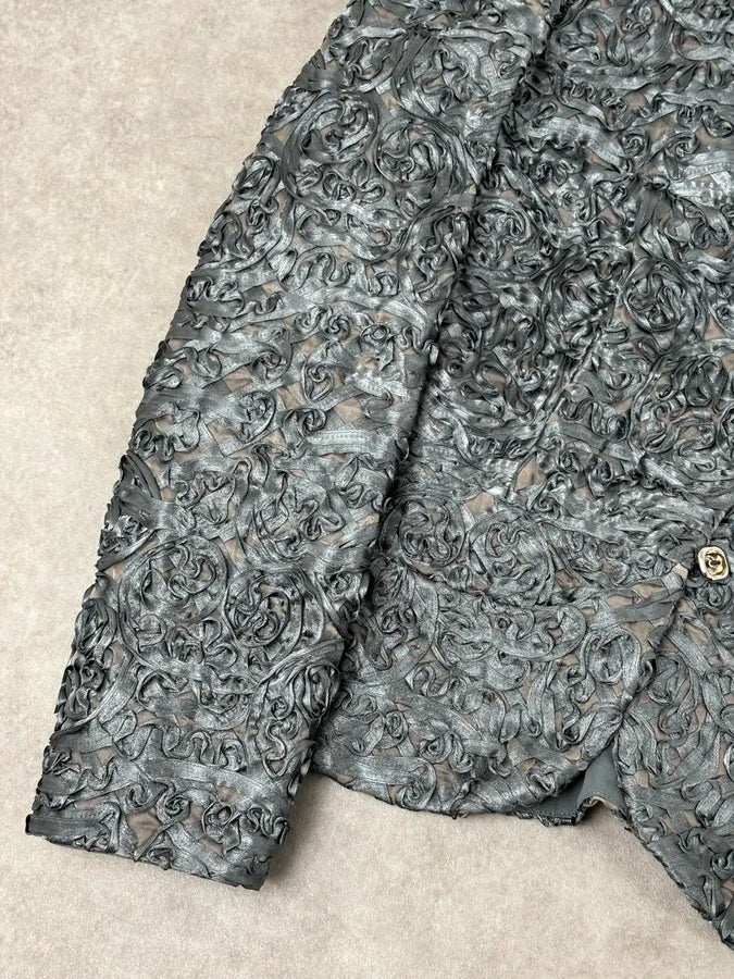 AW2003 Armani Collezioni Grey Royal Floral Asymmetrical Jacket YfWhZOW 7