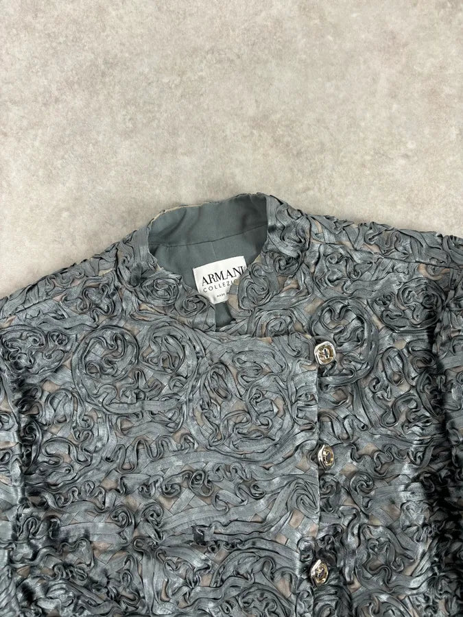 AW2003 Armani Collezioni Grey Royal Floral Asymmetrical Jacket YfWhZOW 3