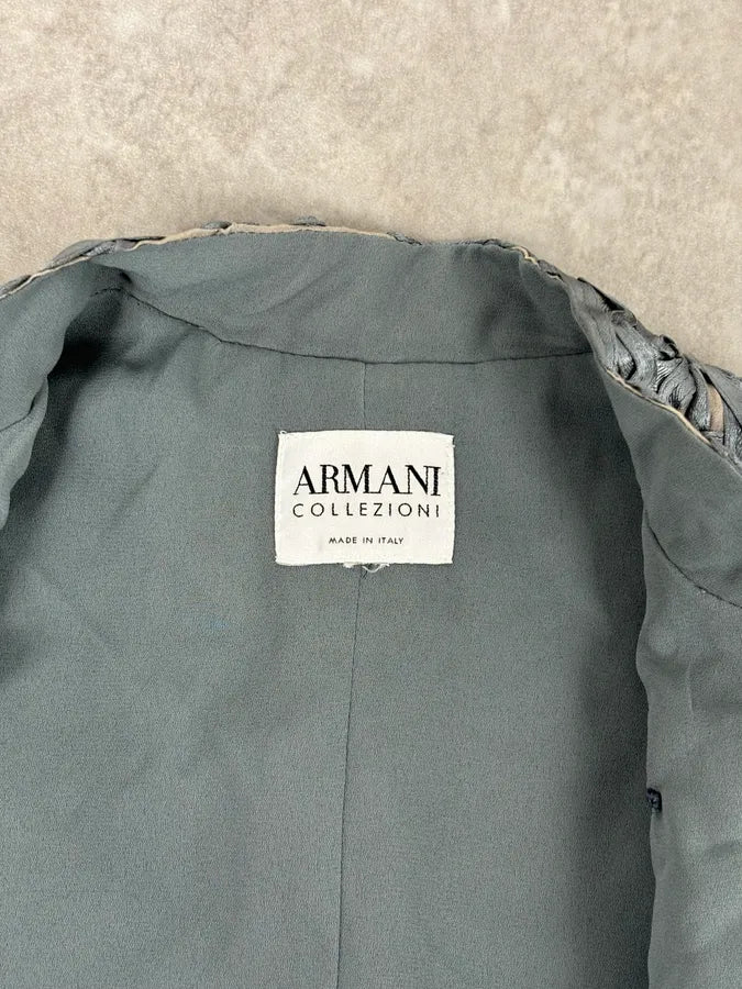 AW2003 Armani Collezioni Grey Royal Floral Asymmetrical Jacket YfWhZOW 9